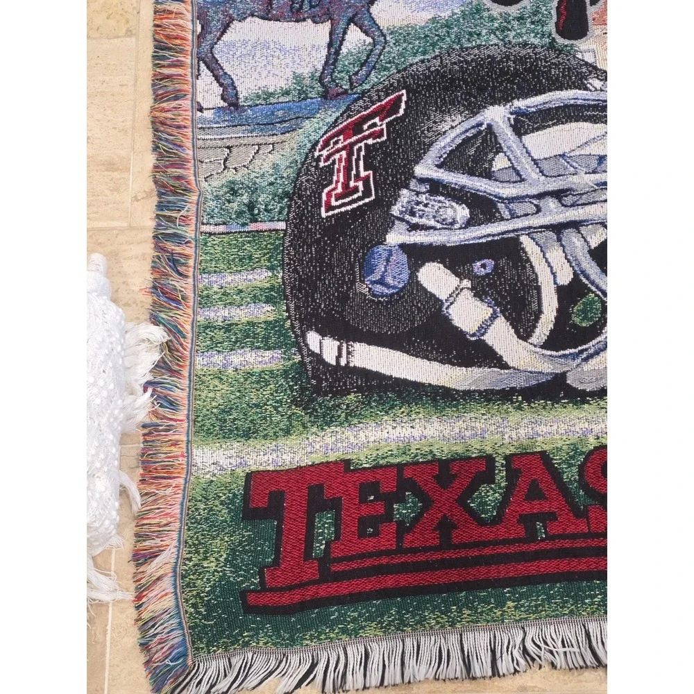 Vtg Texas Tech University Tapestry Blanket Masked Rider Football Campus‎ 48